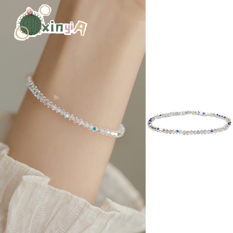 【XINYIA】สร้อยข้อมือ ลูกปัดแก้วคริสตัลเทียม 4 มม. หรูหรา เรียบง่าย สําหรับนักเรียน 2024