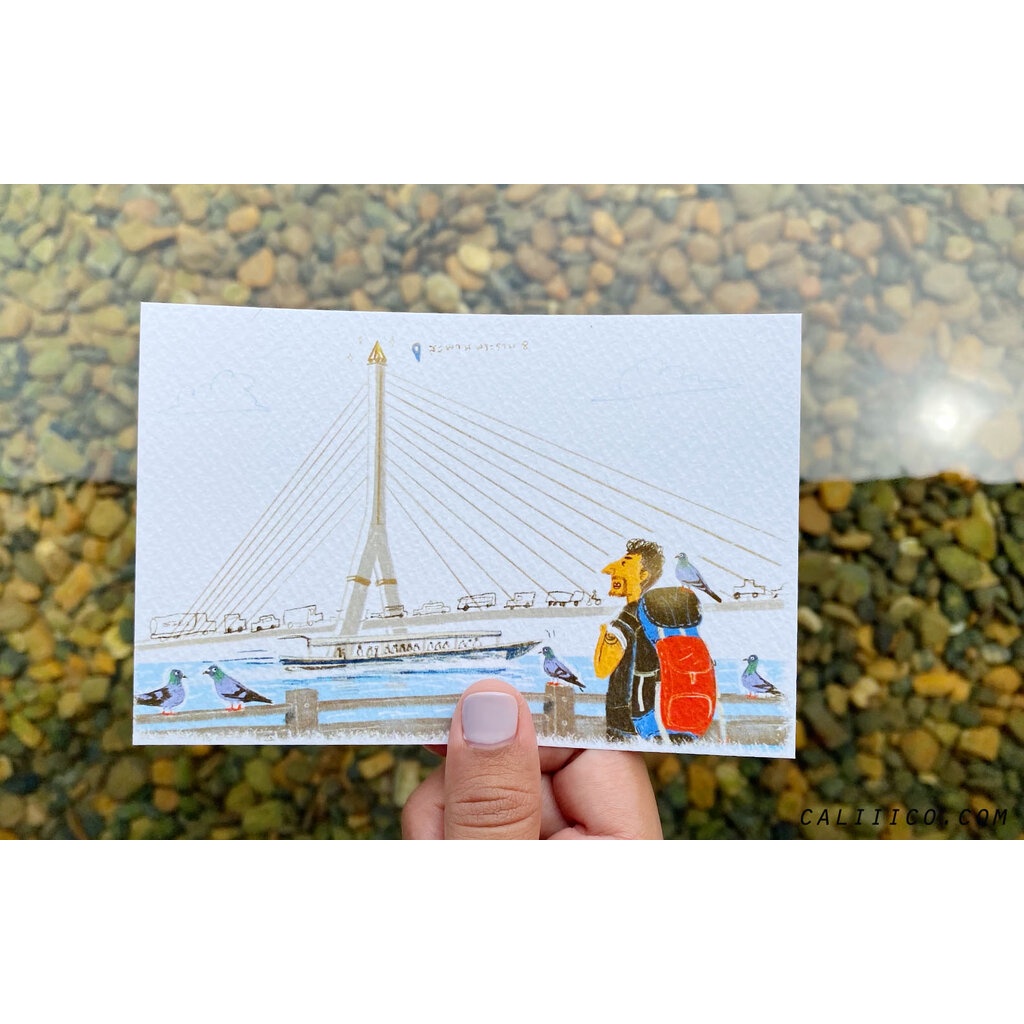 โปสการ์ด ลายประเทศไทย THAILAND Postcard Rama 8 Bridge postcard โปสการ์ด ลายสะพานแขวน 4x6 inch
