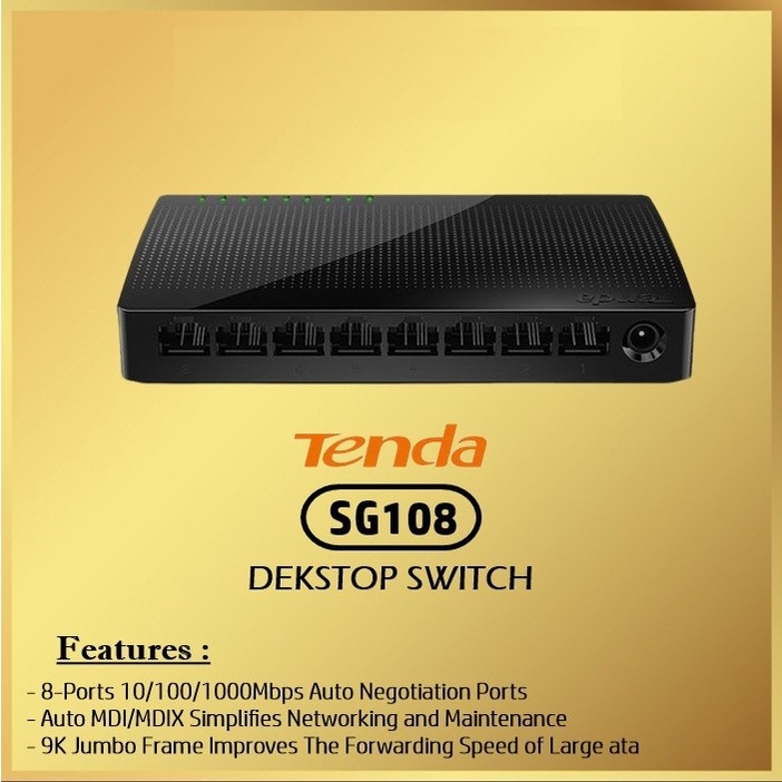 TENDA เต็นท์ SG108 ฮับสวิตช์เดสก์ท็อป Gigabit 8 พอร์ต 1000Mbps SG 108
