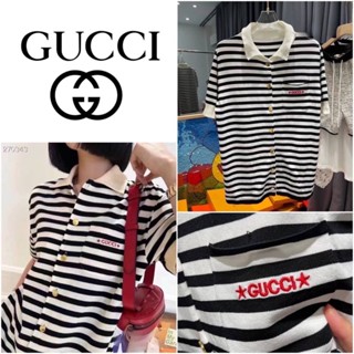 เสื้อคอปกไหมพรมแขนสั้น Gucci