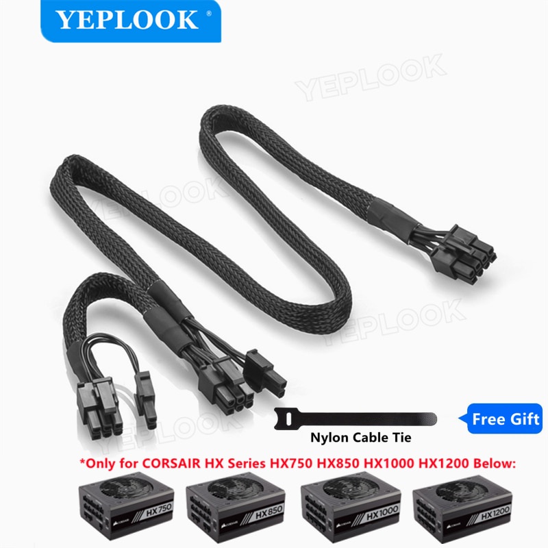 PCIe 8Pin to Dual 8Pin 6 + 2Pin GPU สายไฟ Sleeved สําหรับ Corsair HX Series HX750 HX850 HX1000 HX120