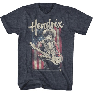 American Flag Jimi Hendrix T-Shirt เสื้อยืดแขนสั้น เสื้อยืดสีขาว เสื้อวินเทจผญ