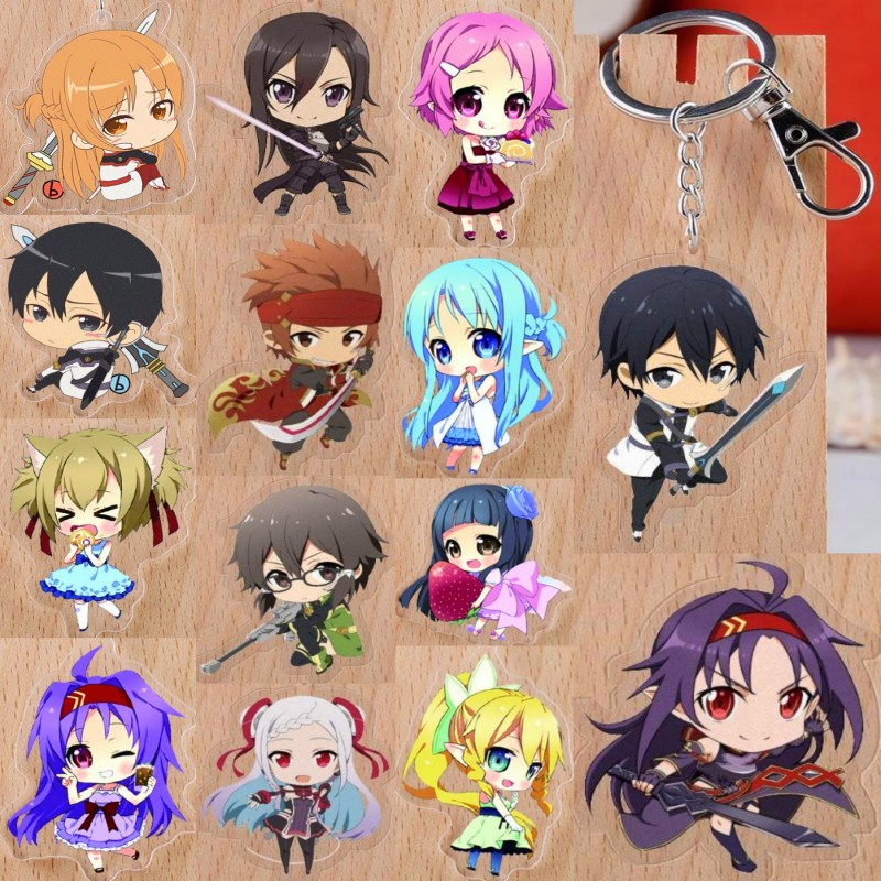 อะนิเมะดาบศิลปะออนไลน์พวงกุญแจอะคริลิค Kirigaya Kazuto Yuuki Asuna Kirigaya Suguha ตัวเลขพวงกุญแจตกแ