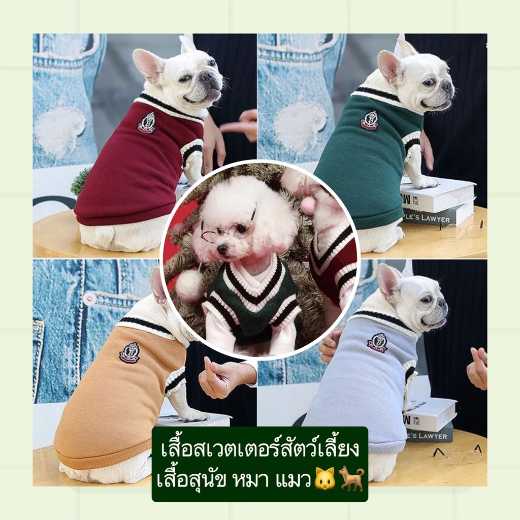 PP-406 เสื้อสเวตเตอร์สัตว์เลี้ยง ดีไซน์น่ารัก สไตล์โรงเรียน สำหรับสุนัขและแมว ใส่สบาย ราคาเป็นมิตร พร้อมส่งถึงบ้านคุณ! 💘