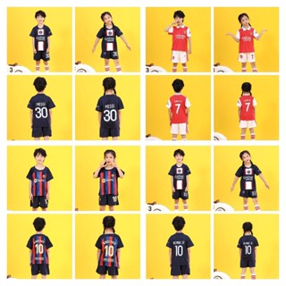 เสื้อกีฬาแขนสั้น ลายทีมชาติฟุตบอล Arsenal PSG Barcelona ระบายอากาศได้ดี สําหรับเด็ก