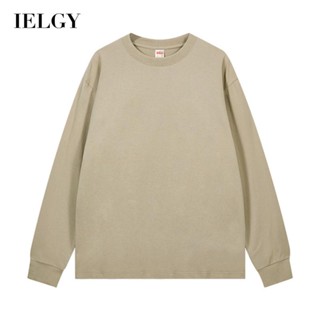 Ielgy เสื้อยืดแขนยาว ทรงหลวม สีพื้น เข้ากับทุกการแต่งกาย สําหรับผู้ชาย