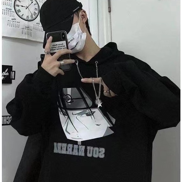 เสื้อกันหนาวมีฮู้ดผ้ากำมะหยี่ฤดูหนาวของเกาหลี พิมพ์การ์ตูนอนิเมะ M-3XLมอบสร้อยคอเป็นของขวัญ