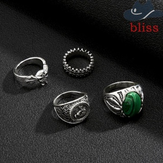 Bliss ชุดแหวนโลหะ ทรงเรขาคณิต สไตล์ฮิปฮอป เรโทร สําหรับผู้ชาย และผู้หญิง