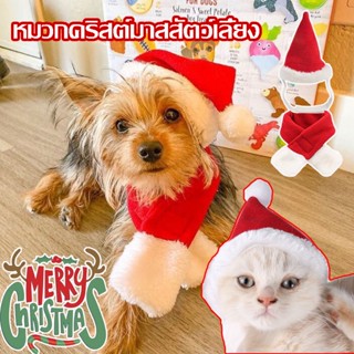 🎅COD😺 S/M/L หมวกคริสต์มาสสัตว์เลี้ยง ผ้าพันคอ เครื่องแต่งกายหมาแมว เสื้อผ้าสัตว์เลี้ยง ของขวัญคริสต์มา หมวกคริสต์มาส