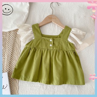 Girls Western Style Lace Flounced Sleeve Vest Camisole Cotton 2022 Summer Baby Girls Casual Childrens Clothing Cotton and Linen Top