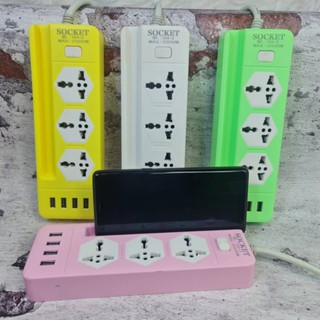 รางปลั๊กไฟ ปลั๊กพ่วง ปลั๊กไฟ 4ช่อง USB ปลั๊กไฟอเนกประสงค์  MAX: 2500W วางโทรศัพท์ได้ปลั๊กสายต่อพ่วง ปลั๊ก 3 ตา รุ่น104-3