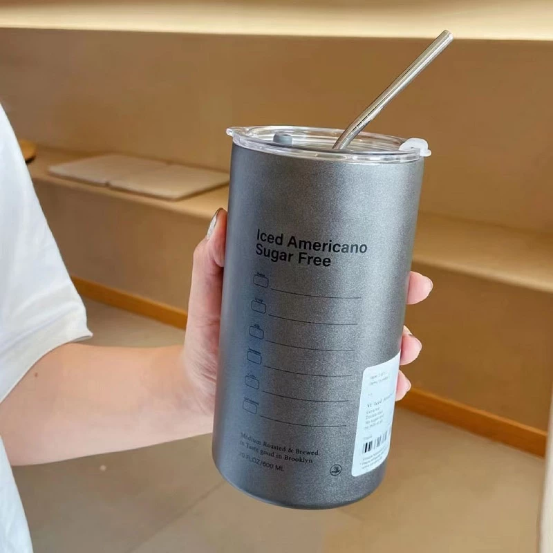 แก้วเก็บความเย็น กระติกน้ำร้อน แก้วกาแฟ สเตนเลส พร้อมหลอดดูด กระติกเก็บความเย็น ความจุขนาดใหญ่ 600ml/20oz KKHOME thumbnail 5