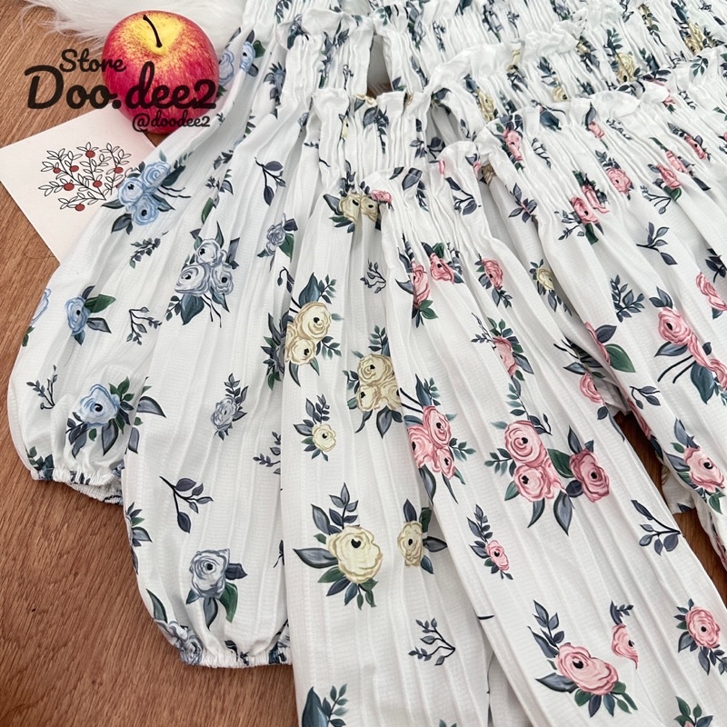 ♦️DOODEE2♦️เสื้อครอปเกาะอกแขนต่อ แขนยาว ลายดอกกุหลาบใหญ่ - รูปที่ 2