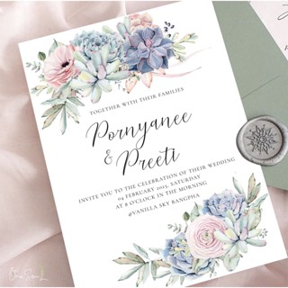 Wedding Card การ์ดแต่งงาน การ์ดเชิญโอกาสต่าง ๆ  ขนาด 4x6 นิ้ว , 5x7 นิ้ว  สไตล์ floral&amp;botanical v.2