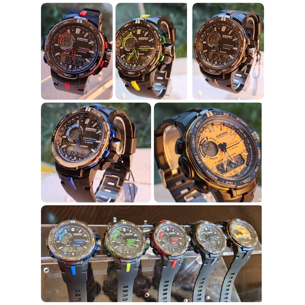 นาฬิกาข้อมือผู้ชาย US SUBMARINE แท้ ทรงสปอร์ตนาฬิกาข้อมือ2 ระบบ DIGITALและ เข็มฯ สายซิลิโคน แสดงวัน-