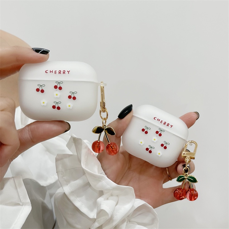 Ins Cherry สําหรับ AirPods4(2024)1/2/3/Pro/Pro2 เคส TPU นิ่มพร้อมจี้