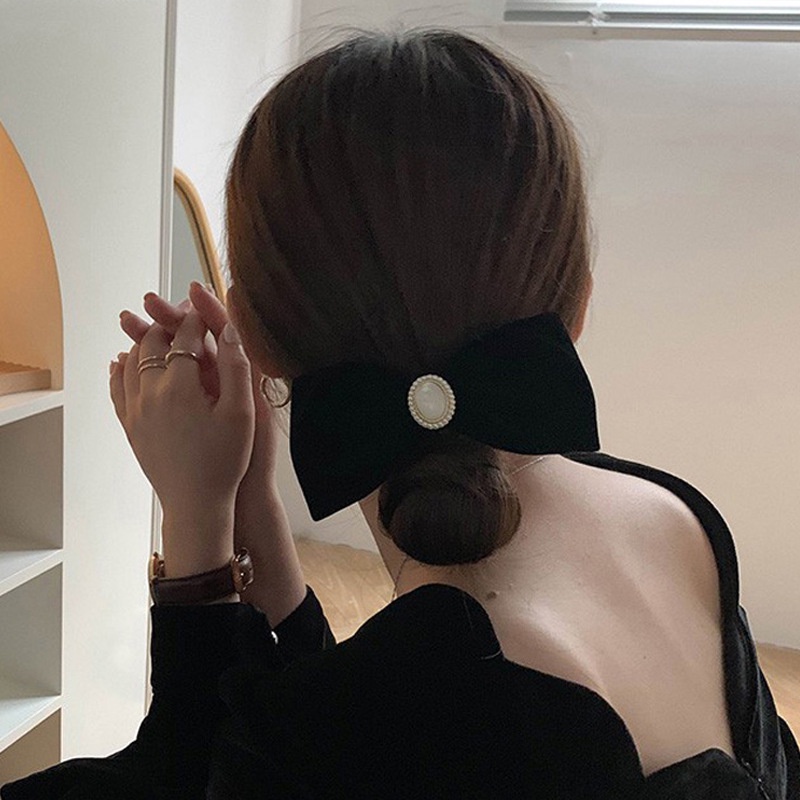 กิ๊บติดผม อเนกประสงค์ ประดับโบว์ พิมพ์ลายตัวอักษร สีดํา แฟชั่นฤดูใบไม้ผลิ สไตล์วินเทจ สําหรับผู้หญิง - รูปที่ 5
