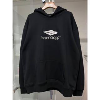 BALENCIAGA 3B SPORT EMBROIDERED FLEECE HOODIE IN BLACK เสื้อฮู้ดดี้ กันหนาวแขนยาว แบรนด์บาลองเซียก้า สีดำ ปักตัวหนังสือ