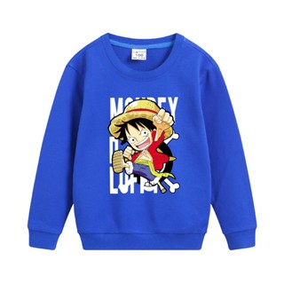 เสื้อโค้ทกันหนาว ผ้ากํามะหยี่ ลายการ์ตูนลูฟี่ One Piece สําหรับเด็กผู้ชาย