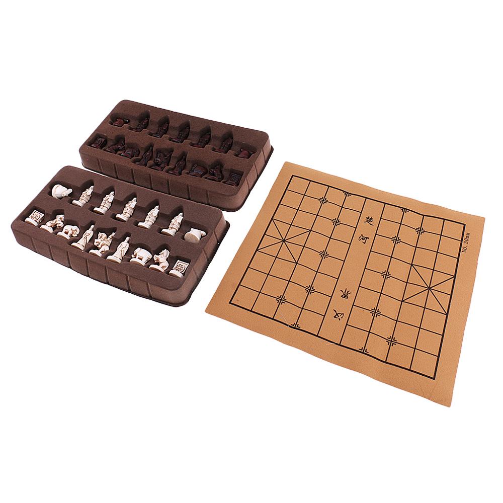 New Vintage Stereoscopic Chess Folding Imitation Leather Chess Board Chinese Traditional Chess Xiangqi Handicraft Pieces