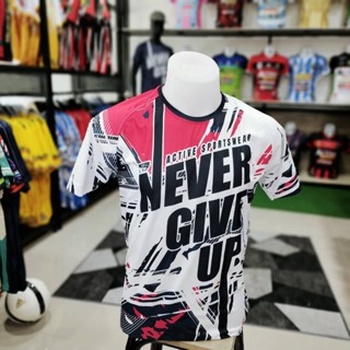 เสื้อวิ่ง รุ่น Nrver Give Up ลายพิมพ์สีชมพู ขาว รหัส K1003