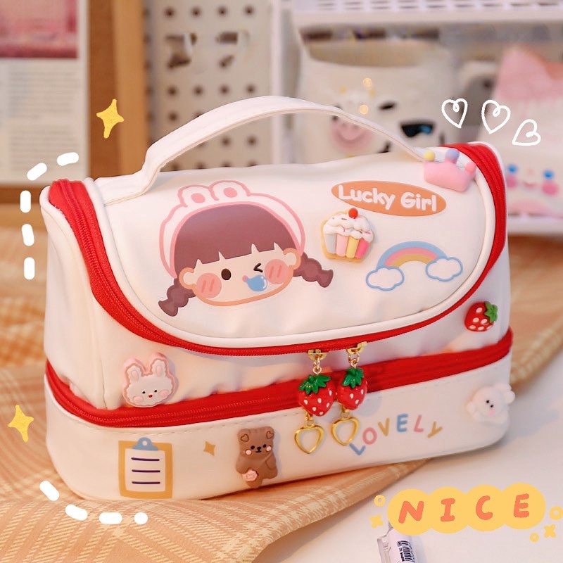 กระเป๋าใส่ปากกา Ziplock ความจุขนาดใหญ่กระเป๋าใส่ดินสอสองชั้น