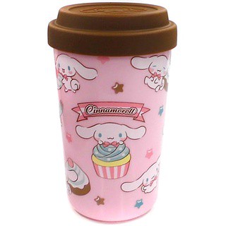 แก้วพลาสติก Cinnamoroll Choco Mint Tumbler สีชมพู ฝาเป็นซิลิโคนสีน้ำตาล ขนาด 14 x 8 ซม.