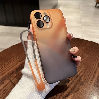 【Graded Color/Ultra-Thin/Matte PC Hard case/With Lens Film/Orange+Grey】เคส compatible for iPhone 14 Pro Max 13 Pro Max 12 Pro Max case hard case