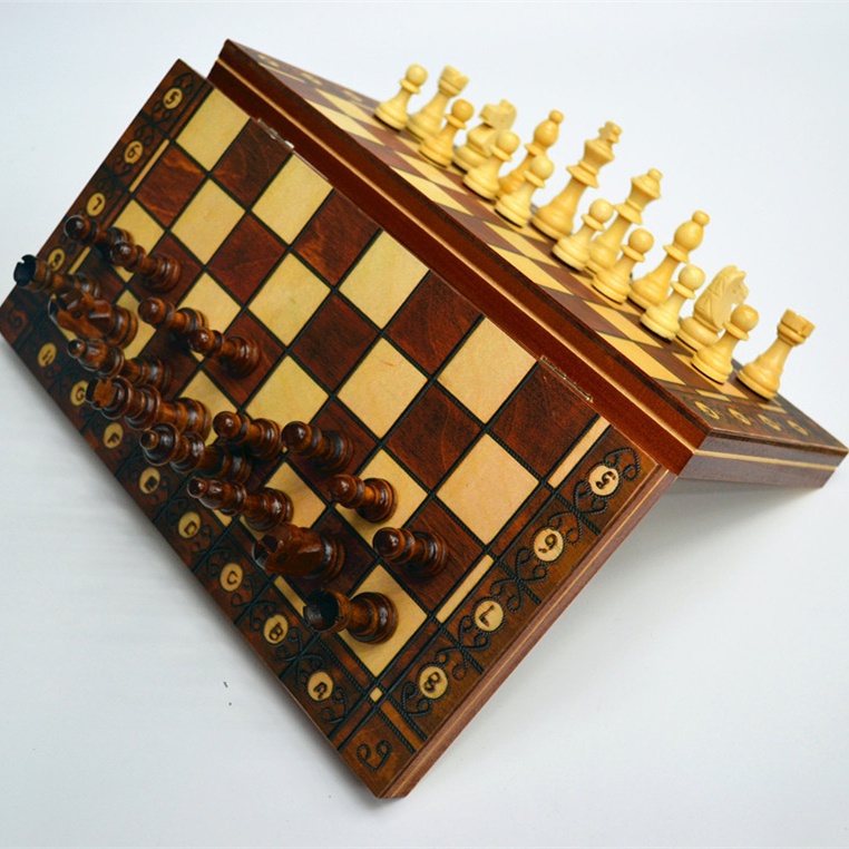 Chess Game Super Magnetic Wooden Chess Backgammon Checkers 3 in 1 Ancient Chess Travel Chess Set Woo