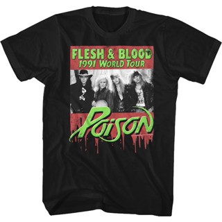 Flesh &amp; Blood 1991 World Tour Poison T-Shirt เสื้อยืด เสื้อยืดสวยๆ เสื้อเบลาส์