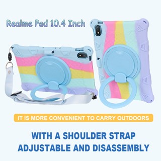 เคสซิลิโคน แบบนิ่ม สําหรับ Realme Pad 10.4 นิ้ว 360° ขาตั้งหมุนได้ กันกระแทก พร้อมสายคล้องมือ