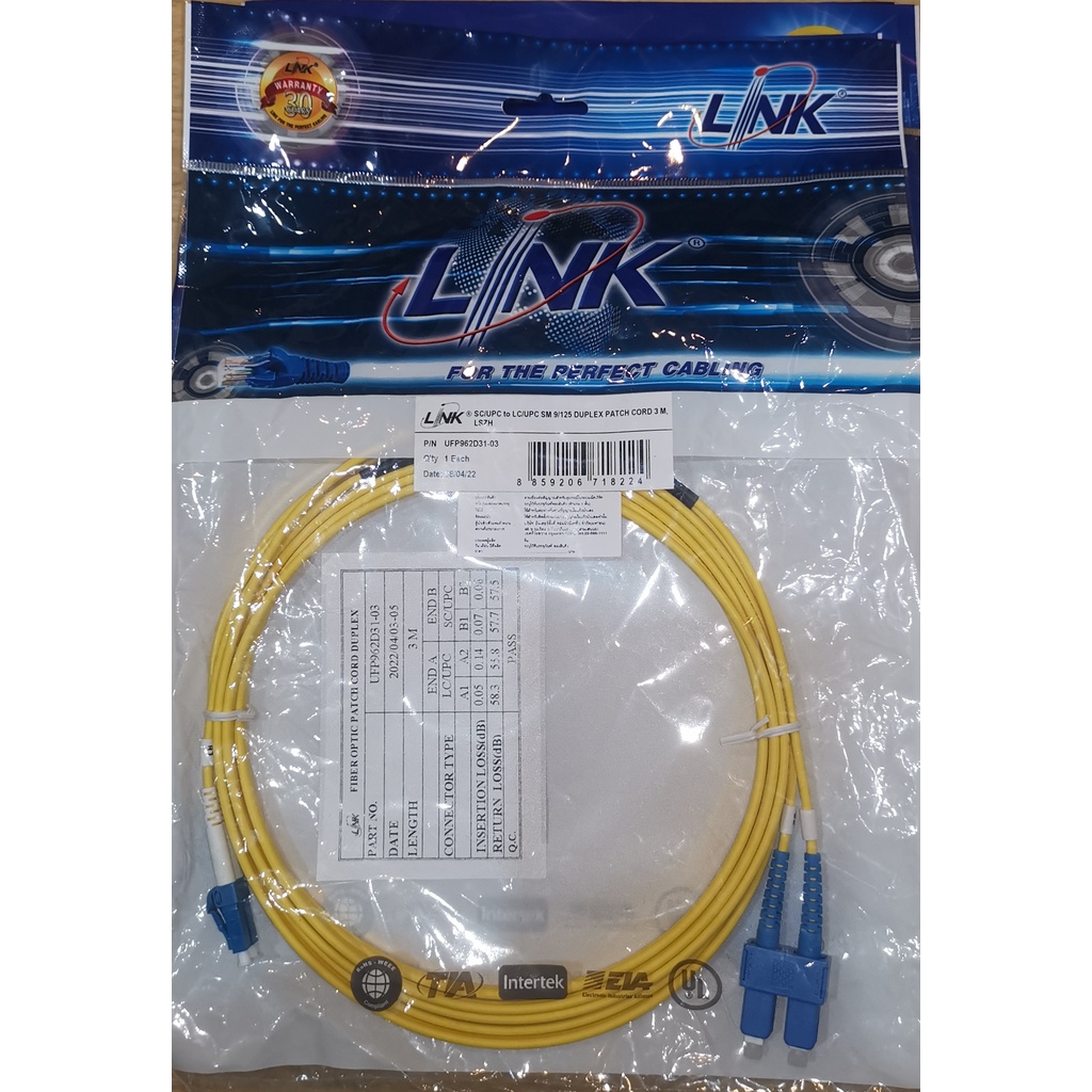 Link UFP962D31-03 Fiber Optic SC-LC Patch Cord 9/125 μm (OS2), Duplex Single-mode, (3.0 mm Jacket)/U