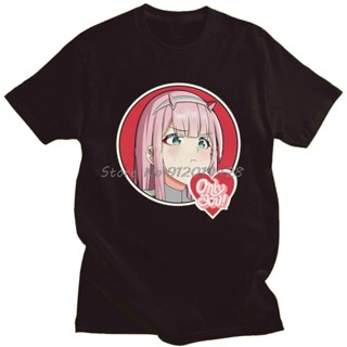 เสื้อยืดผ้าฝ้ายพิมพ์ลายขายดี เสื้อยืดแขนสั้น พิมพ์ลายการ์ตูนอนิเมะ Kawaii Zero Two Darling In The Franxx สําหรับผู้ชาย