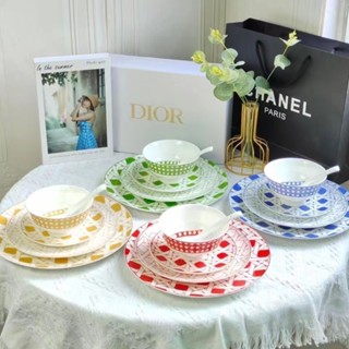 [Dijia] Dior luxury high-grade bone china tableware set steak plate rice bowl spoon combination 5-piece set