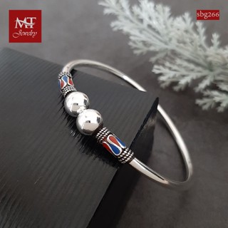 MT กำไลข้อมือเงินแท้ งานลงยา บอลกลม (สีน้ำเงิน-แดง) ข้อมือ 17, 18 ซม. Solid 925 Sterling Silver Bangle (sbg266) MT Jewelry มณีธารา