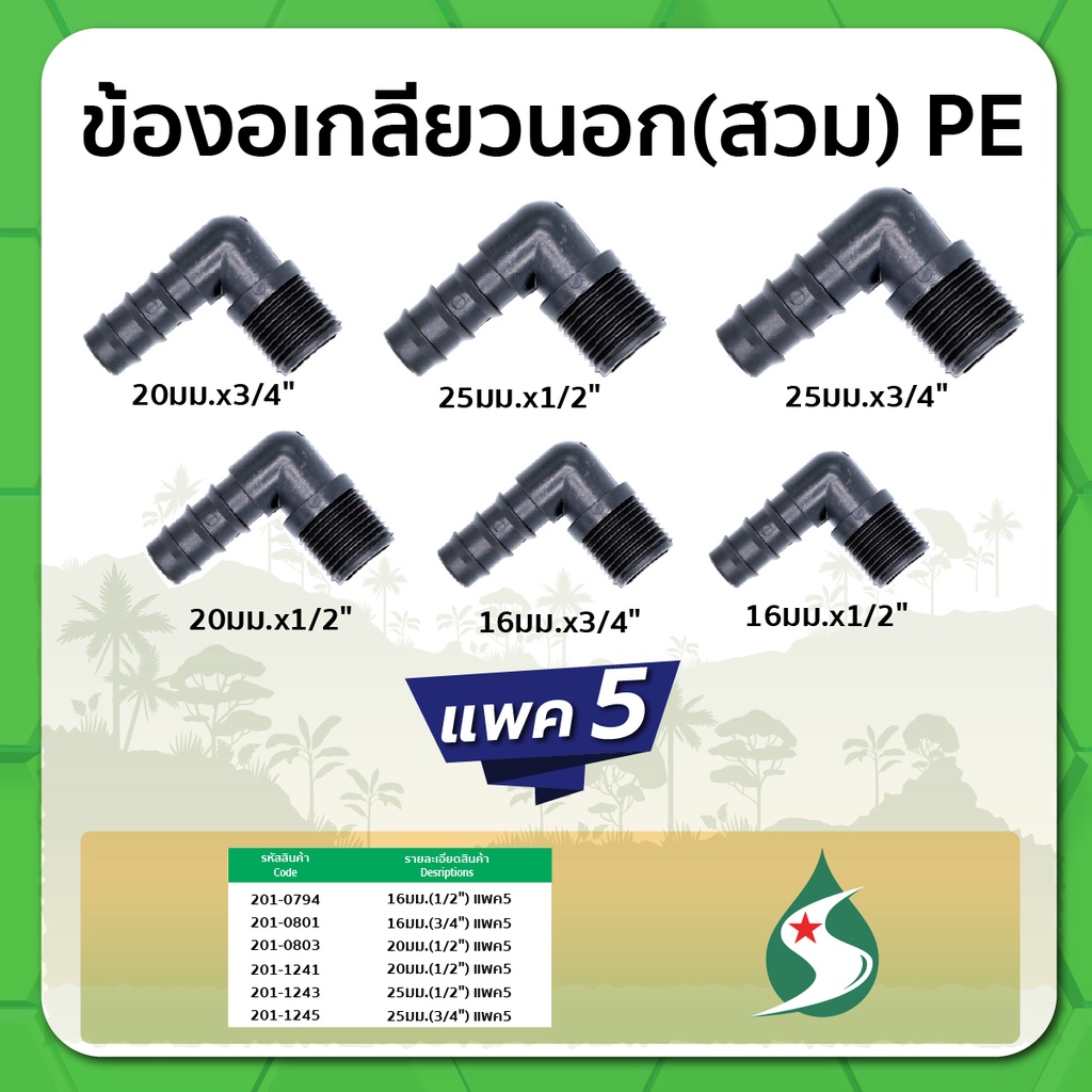 ข้องอเกลียวนอก ข้องอแบบสวม ข้องอ PE ขนาด 16มม. , 20มม. , 25มม. จำนวน แพค 100 ชิ้น
