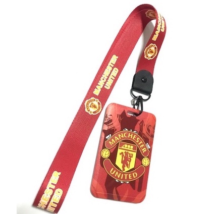 MAN U   ที่ใส่บัตร ซองใส่บัตร ที่ใส่บัตร พร้อมสายคล้องคอ(2.5cm) ลาย แมน ยูไนเต็ด แดง สายแดง  สำหรับบัตร 5.5x8.5cm   8118