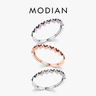 Modian แหวนเงินแท้ 925 รูปหัวใจ สีรุ้ง ซ้อนกันได้ เครื่องประดับแฟชั่น สําหรับผู้หญิง ไซซ์ 5 6 7 8 9