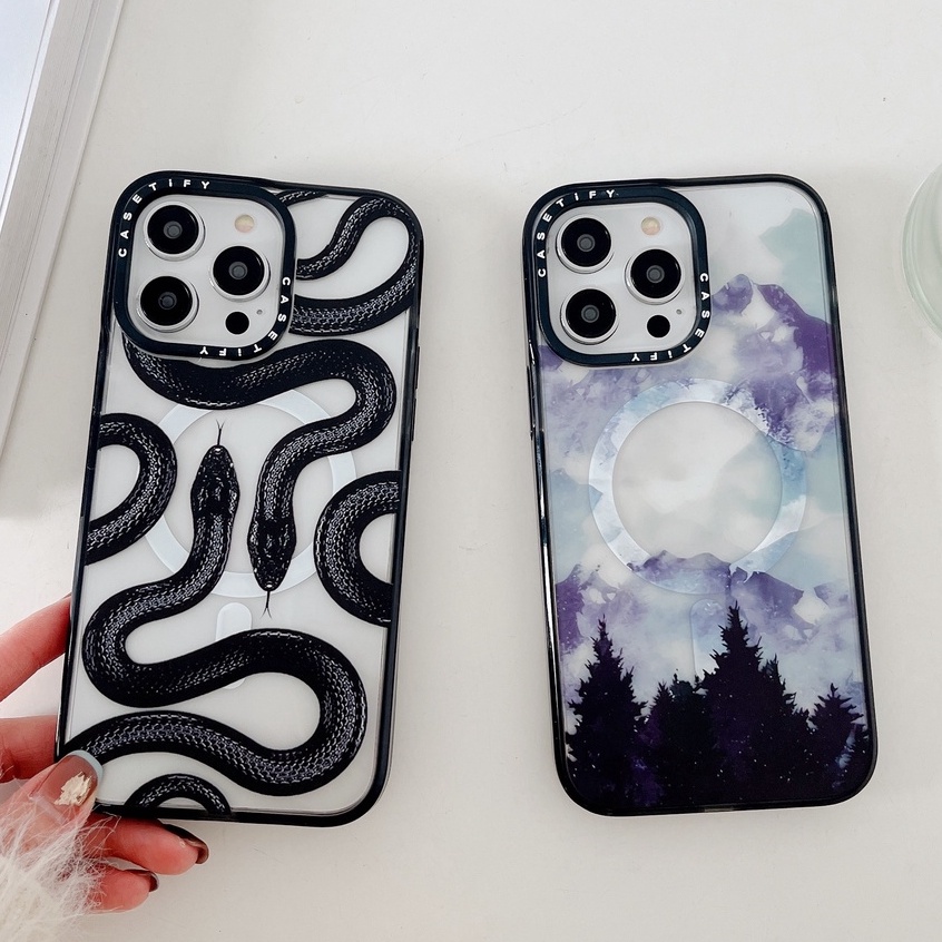 Misty forest&black snake CT เคสโทรศัพท์มือถืออะคริลิค แม่เหล็ก สําหรับ iphone 11 12 13 14 15 pro promax