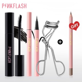 [พร้อมของแถมฟรี] Pinkflash ชุดเครื่องสําอาง มาสคาร่า อายไลเนอร์ สีดํา กันน้ํา ติดทนนาน พร้อมดินสอเขียนคิ้ว 3 ชิ้น