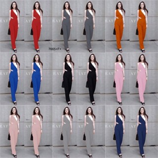 7665 จั๊มสูท แขนกุด ขายาว แต่งด้านบนเป็นโทน 2 สี Sleeveless jumpsuit, long legs, decorated on the top in 2 tone