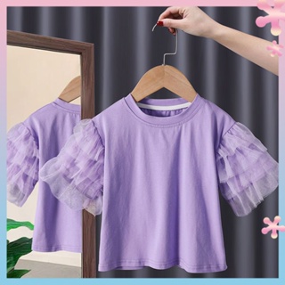 Girls short sleeve 2022 new childrens clothing childrens bubble sleeve T-shirt babys summer clothing bottoming shirt for middle children summer top