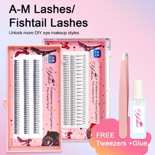 Yelix ชุดขนตา A Type Fishtail A/M Lash พร้อมกาวแหนบ ขนตาเกาหลี แต่งหน้า แต่ละชิ้น คลัสเตอร์ ขนตา