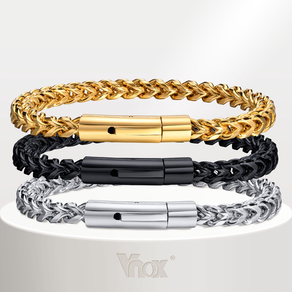 Vnox 6 มม. สเตนเลส ข้าวสาลี โค้ง เชื่อมโยง โซ่ สร้อยข้อมือ สําหรับผู้ชาย สายรัดข้อมือ เครื่องประดับ