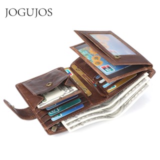 JOGUJOS Crazy Horse Leather Men&amp;#39;s Wallet Genuine Leather Men Business Wallet  RFID Men Card Id Holder Coin Purse Tra