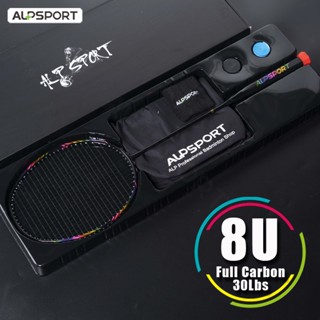 Alpsport แหวนไม้แบดมินตัน คาร์บอนไฟเบอร์ 2.0 8u G5 100% น้ําหนักเบาพิเศษ พร้อมสายผูก สีดํา