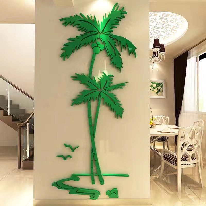 แผ่นอะคริลิค รูปต้นมะพร้าว 3D กันน้ํา สําหรับติดตกแต่งผนังห้องนอนเด็ก