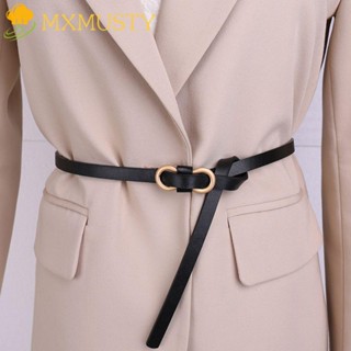 MXMUSTY Adjustable Thin Waistband Simple Metal  Buckle Leather Belt New Trouser Dress Decoration Female Bow Waist Strap Vintage Solid Color/Multicolor