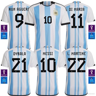 เสื้อกีฬาแขนสั้น ลายทีมชาติฟุตบอล Argentina 22-23 World Cup Messi Di Maria Martinez Dybala Aguero ชุดเหย้า สําหรับผู้ชาย