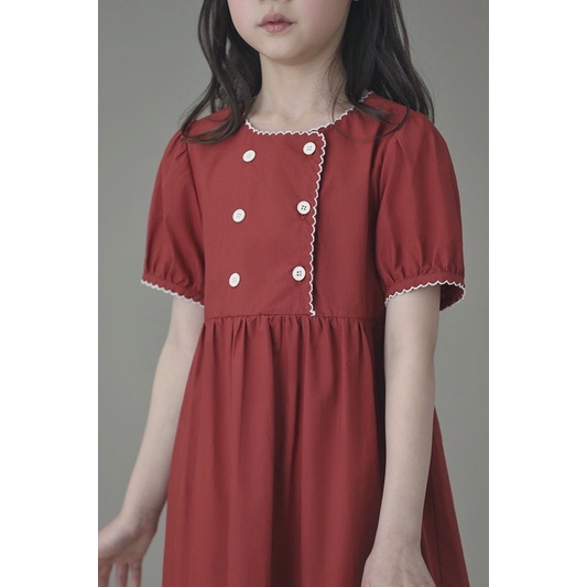 เดรสแต่งกระดุม สีน้ำตาลอิฐ / E90 / 420